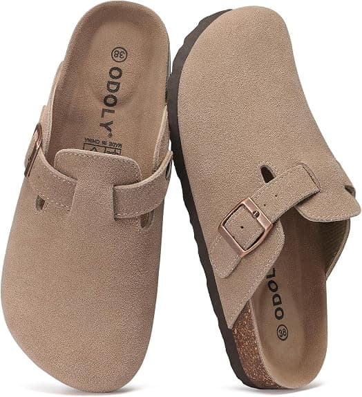 ODOLY Suede Clogs with Cork Footbed